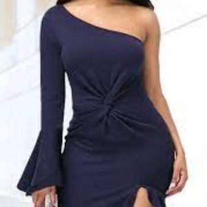 Womens Sexy One Shoulder Asymmetric Midi Dress Slit Cocktail Ball Gown Size M.